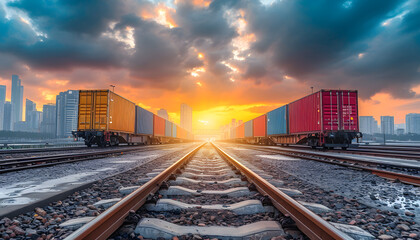 Fototapeta premium wagon of freight train with containers 