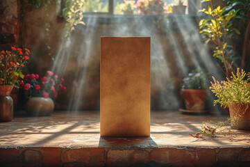 professional mockup up a tall kraft box that is as wide as it is long, studio lighting