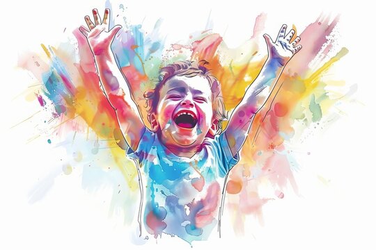 Dynamic illustration of a toddler celebrating with arms raised Capturing expressions of joy and excitement