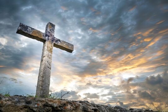 Symbolic image of the holy cross with dramatic sky background Depicting faith and hope