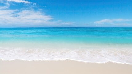 Fototapeta na wymiar Sandy Beach With Blue Sky and Ocean
