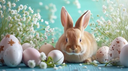 cute easter background with easter eggs and bunnies