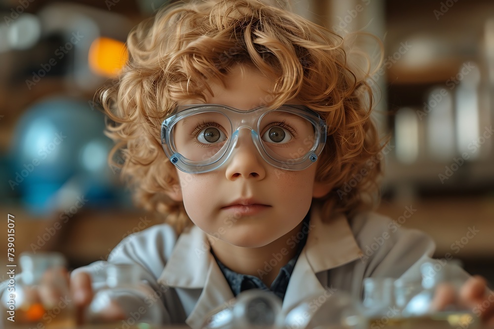 Aufkleber Generative AI : child making science experiments. Education.