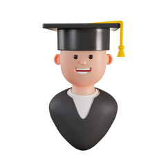 Graduate Student Avatar with Mortarboard 3D Icon