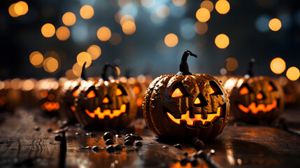 Halloween Jack o Lantern Pumpkin with a spooky face. - obrazy, fototapety, plakaty