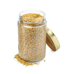 Fresh bee pollen granules in jar isolated on white