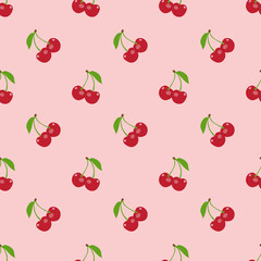Cherry seamless pattern. Vector illustration. Background with cherries.