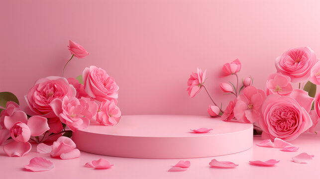 Elegant pink floral background with copy space, featuring an assortment of roses and petals - ideal for Mother's Day promos or spring-themed designs