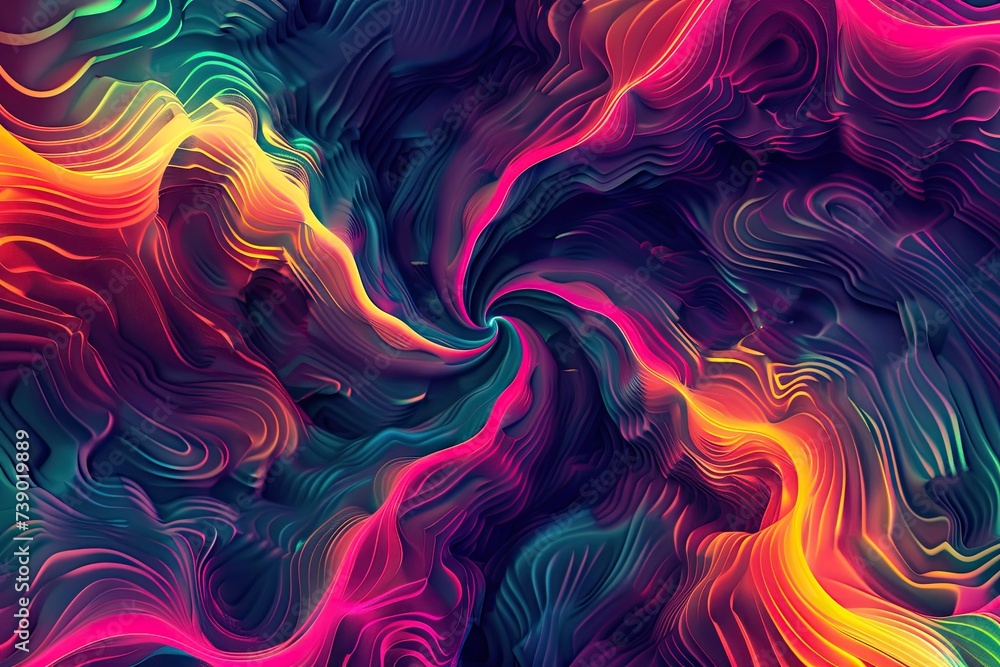 Aufkleber a digital background filled with swirling, kaleidoscope-like patterns featuring vibrant neon colors.
