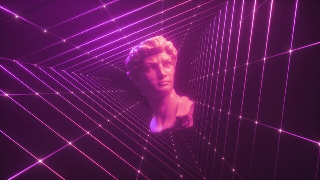 Colorful Glowing Synthwave Backdrop of David Sculpture Floating Backdrop