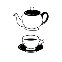 Cute Teaware Vector Lineart - Monochrome Tea Time Essentials