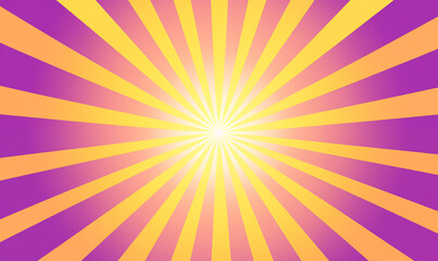 purple and yellow sunburst abstract background rays of light sun in the center banner backdrop decoration colorful joyful pop drawing dynamic hypnotic burst design retro pattern poster illustration