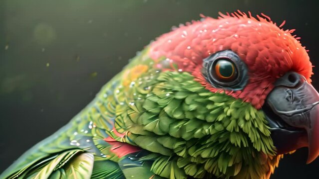 closeup common pet parakeet. 4k video animation
