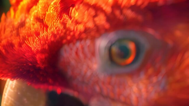 closeup shot of a macaw bird head and eye. 4k video animation