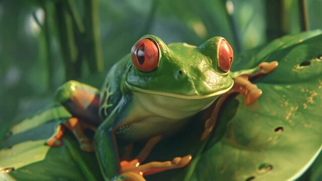 Closeup of a frog. 4k video animation