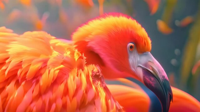 closeup of an orange flamingo bird. 4k video animation