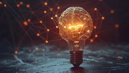 Brain light bulb human brain glowing inside of light bulb. Conceptual symbol of idea and insight. 