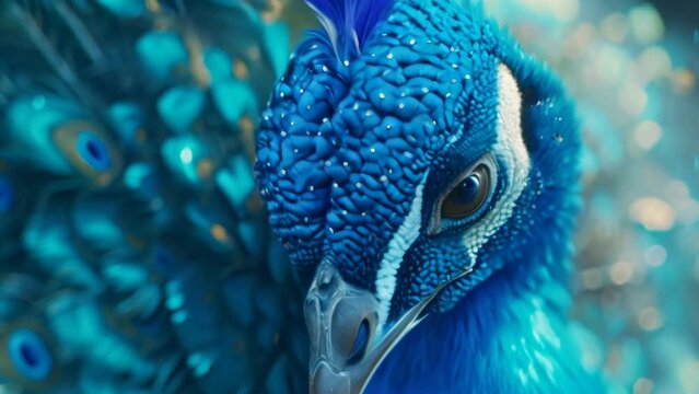 Closeup of a vibrant peacock. 4k video animation