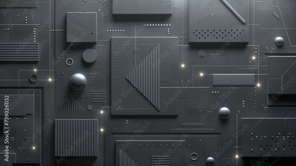 Wall mural dark high tech background black anodized metal texture abstract geometric shapes modern minimalist f