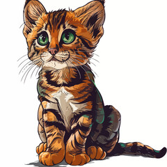 ginger cat sitting on a white background, sketch vector graphics color illustration