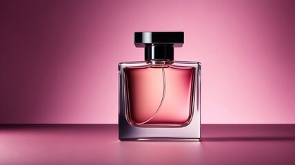 Chic minimalist and stylish perfume bottle on pink dark metallic background from Generative AI
