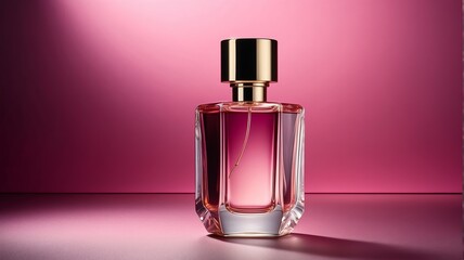 Chic minimalist and stylish perfume bottle on pink dark metallic background from Generative AI