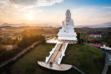 Aerial view of Wat Huay Pla Kang: Goddess of Mercy, in Chiang Rai, Thailand