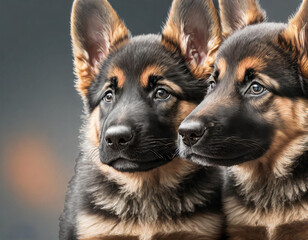 Two cute German Shepherd puppies close up.