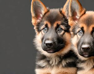 Two cute German Shepherd puppies close up.