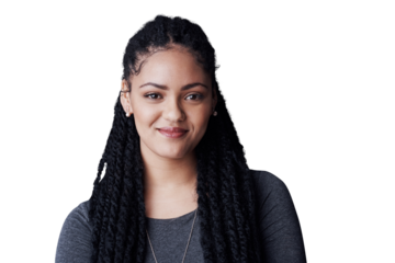 Business, woman and portrait or smile with confidence for corporate career, startup or creative design work. Entrepreneur, employee and face with pride or happy isolated on png transparent background