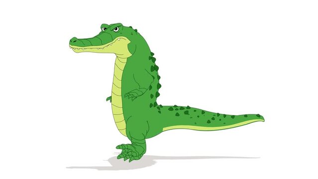 Cartoon Crocodile Walk cycle animation, loop animation sequence with green screen