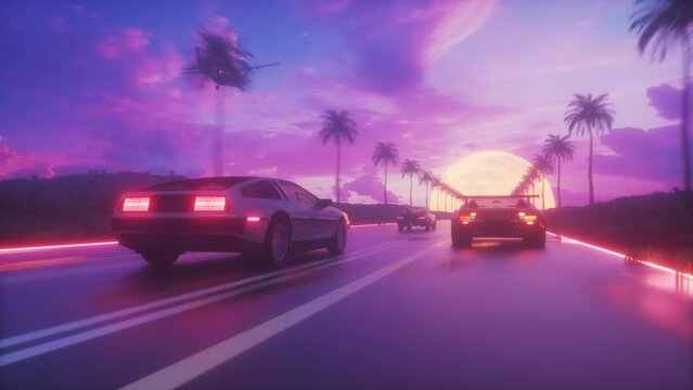 Driving Cars SynthWave Background Loop