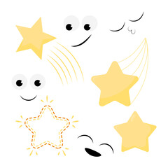 Yellow funny stars with face expression, cute cartoon stars vector