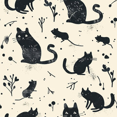 Cat and rat seamless pattern.