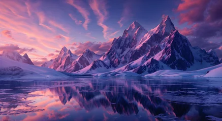 Schilderijen op glas Amazing natural view of winter landscape with sunset light. © Puetsapa