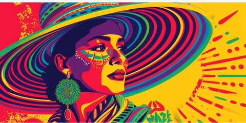 Mexican woman in colorful traditional national costume. Hispanic heritage month, mexican festival background