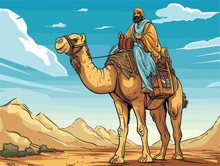 camel and man in desert
