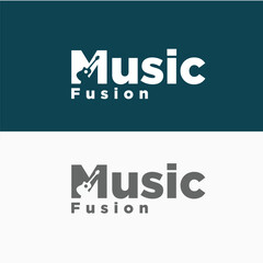 Vector music logo template note and guitar illustration