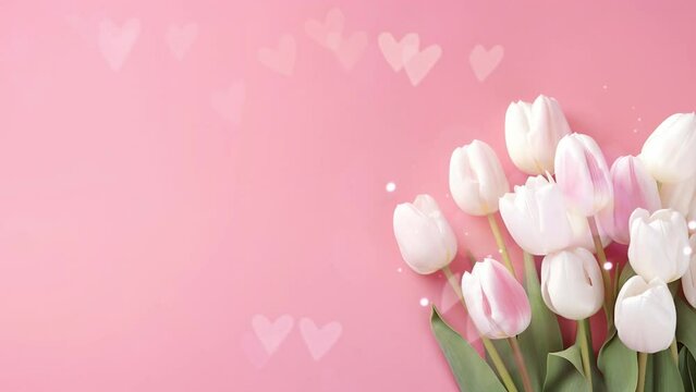 International Women's Day with Pink Tulips in Pink Background