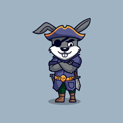 simple mascot logo Rabbit and pirate character design