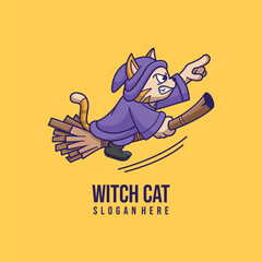 Obraz premium simple mascot logo witch cat character design 