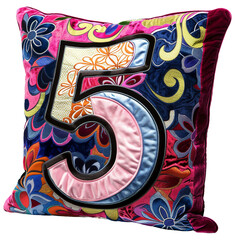 5 from colorful pillow, PNG image, no background