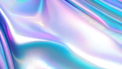 Poster Holographic Iridescent fabric background. Shiny mother of pearl fabric, bright multi-colored fabric © Color Mix