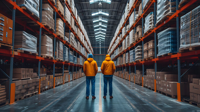 manager visiting and walking accross his wearhouse company to ensure everything is ok