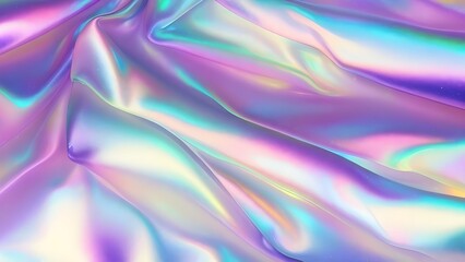 Naklejka premium Holographic Iridescent fabric background. Shiny mother of pearl fabric, bright multi-colored fabric