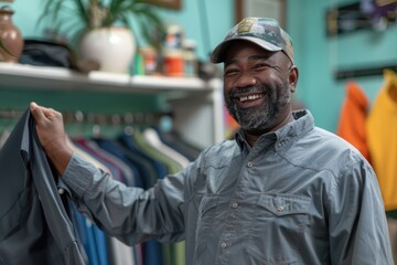 Portrait of a smiling African-American man shopping in a clothing store
