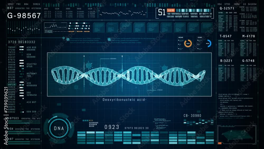 Aufkleber digital interface with dna molecule visualization for genetic research, features digital interface w
