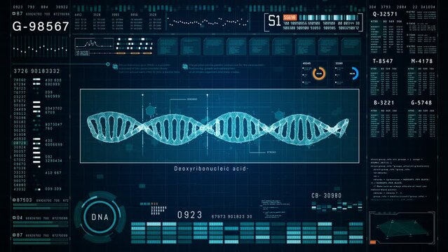 Digital Interface with DNA Molecule Visualization for Genetic Research, Features Digital Interface with Detailed Visualization of DNA Molecule Structures, Ideal for Educational Scientific.
