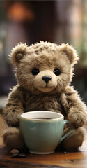 Fototapeta premium teddy bear with cup of coffee