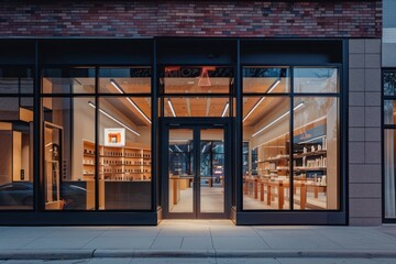 Entrance to Store with glass doors - obrazy, fototapety, plakaty